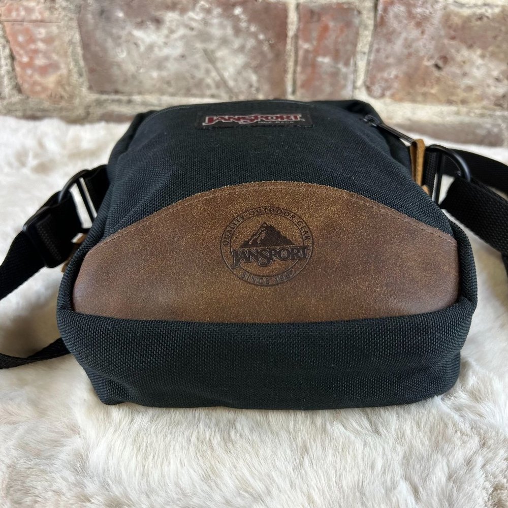 Vintage Jansport Crossbody Bag Black Leather Bottom One Size - Picture 5 of 10